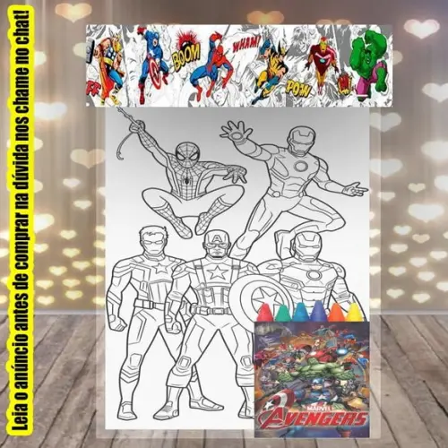 Kit Desenhos de Colorir com Giz de Cera Vingadores