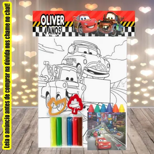Kit Lembrancinhas Carros Disney Colorir +massinha de Modelar