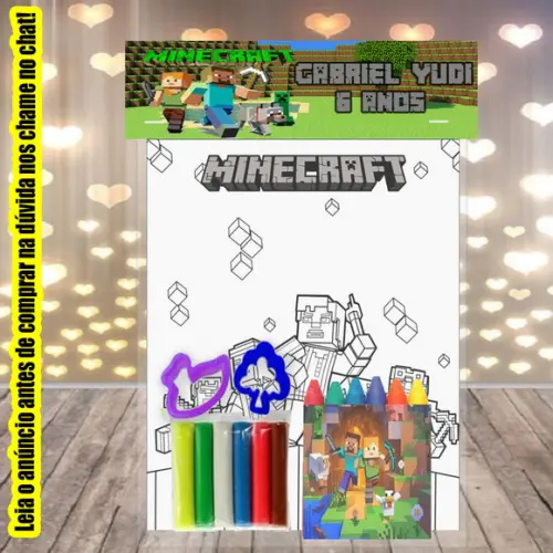 Kit Lembrancinhas Minecraft Massinha de Modelar+kit Colorir