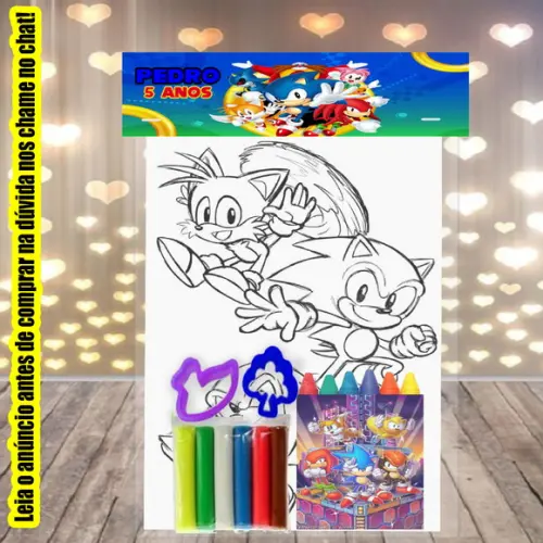 Kit Lembrancinhas Sonic Kit Colorir +kit Massinha de Modelar