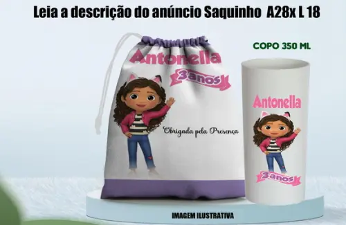 Kit Saquinho Surpresa + Copo Long Drink Casa Magica da Gabby