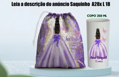 Kit Saquinho Surpresa e Copo Long Drink 15 Anos