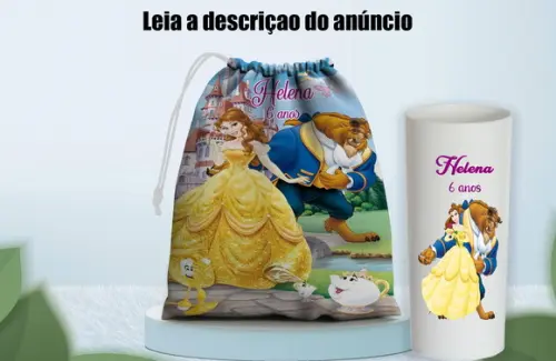 Kit Saquinho Surpresa e Copo Long Drink da Bela e a Fera