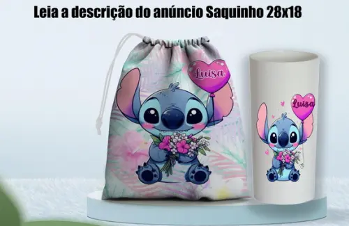 Kit Saquinho Surpresa e Copo Long Drink do Stitch