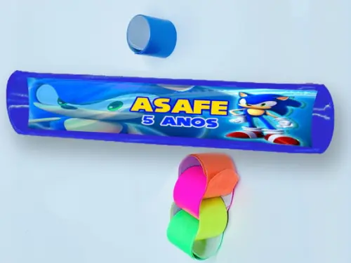 Lembrancinhas de Aniversario Sonic Pulseira Bate e Enrola