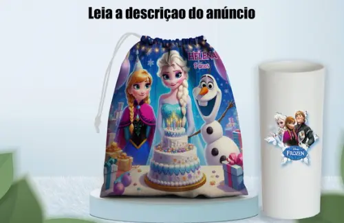Lembrancinhas Saquinho Surpresa e Copo Long Drink Frozen