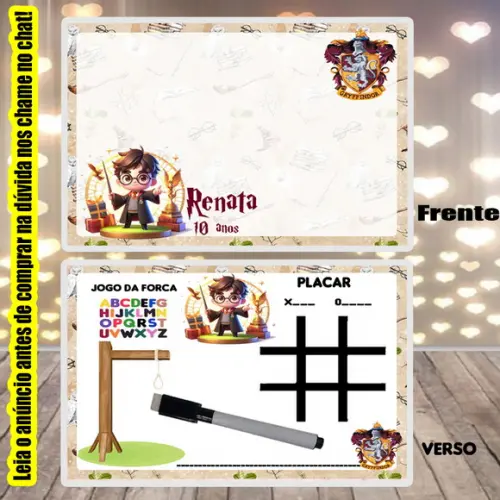 Lousa Personalizada para Lembrancinhas Harry Potter