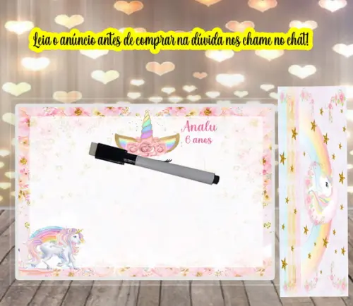 Lousa Personalizada para Lembrancinhas Unicornio