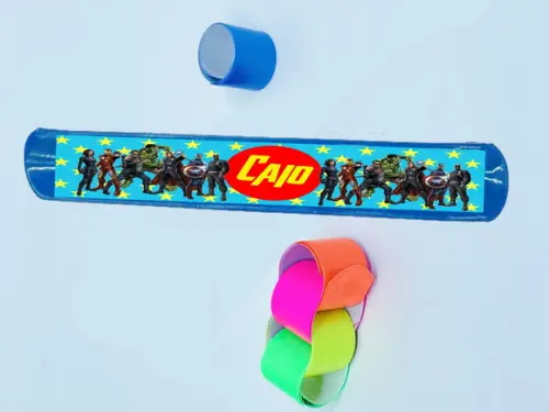 Pulseira Bate e Enrola Personalizado Festa dos Vingadores