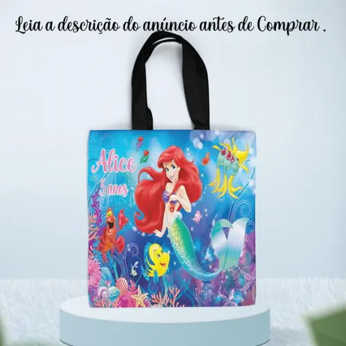 Sacolinha de Tecido Personalizada da Sereia Ariel