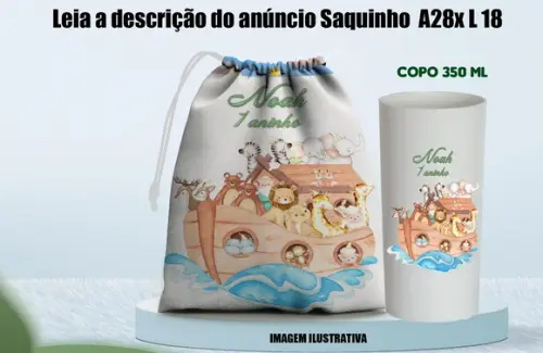 Saquinho Surpresa + Copo Long Drink da Arca de Noé