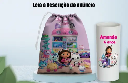 Saquinho Surpresa e Copo Long Drink Casa Magica da Gabby