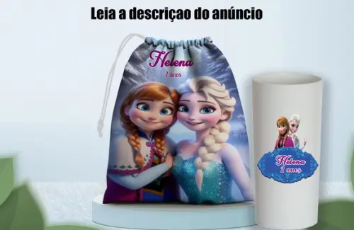 Saquinho Surpresa e Copo Long Drink da Ana e Elsa Frozen