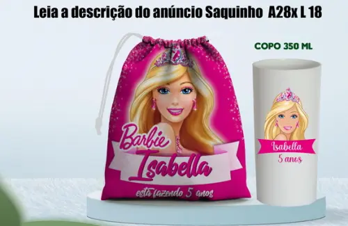 Saquinho Surpresa e Copo Long Drink da Barbie