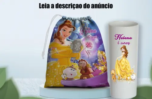 Saquinho Surpresa e Copo Long Drink da Bela e a Fera