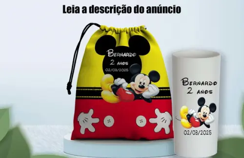 Saquinho Surpresa e Copo Long Drink do Mickey