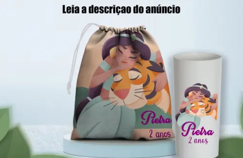 Saquinho Surpresa e Copo Long Drink da Princesa Jasmine