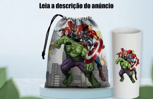 Saquinho Surpresa e Copo Long Drink Vingadores