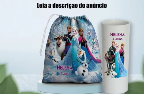 Saquinho Surresa Personalizada com Copo Frozen Ana e Elsa