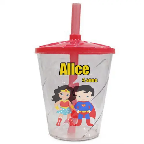 Copo Twister Personalizado Mulher Maravilha e Super Homem