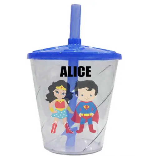 Copo Twister Personalizado Mulher Maravilha e Super Homem