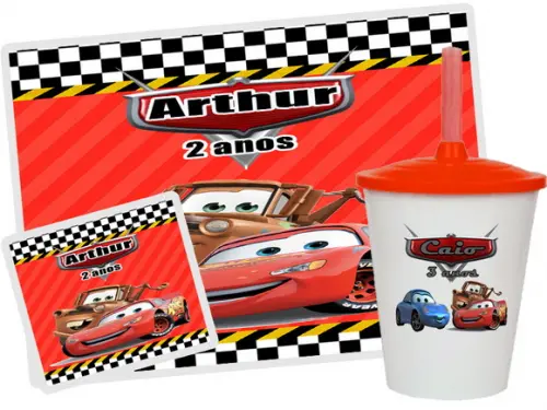 Jogo Americano e Copo Twister Carros Disney