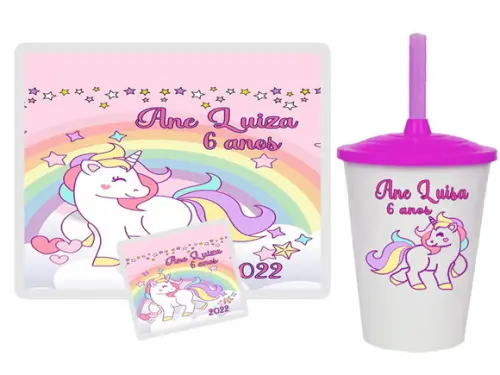 Jogo Americano e Copo Twister Unicornio