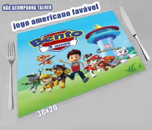 Jogo Americano Lavavel da Patrulha Canina