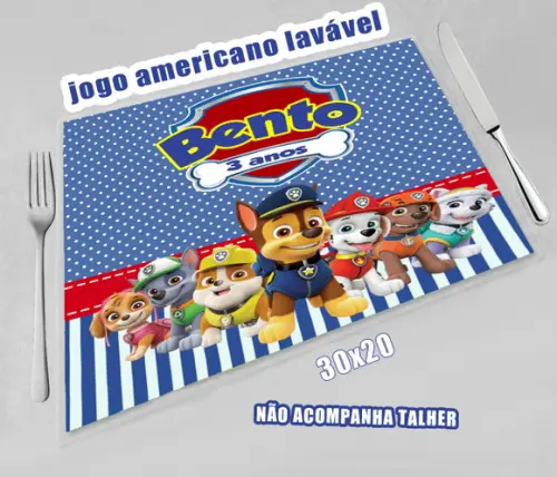 Jogo Americano Lavavel da Patrulha Canina