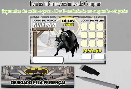 Jogo da Velha e Forca Lembrancinhas do Batman