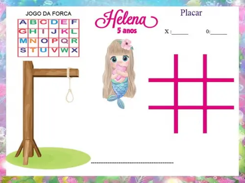 Jogo da Velha e Forca Personalizado Sereia Baby