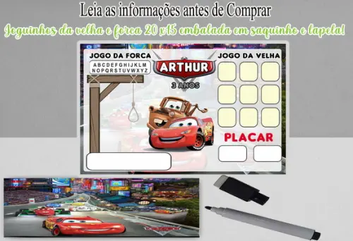 Joguinho da Forca e Joguinho da Velha Carros Disney