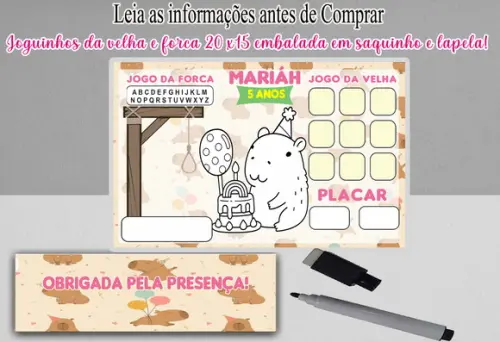 Joguinho da Velha e Forca da Capivara para Colorir