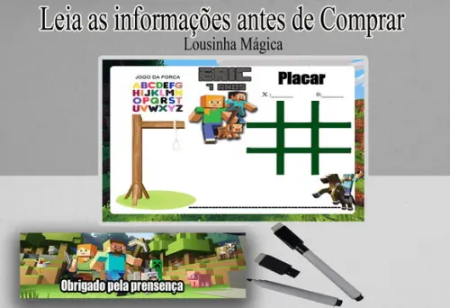 Joguinho da Velha e Forca para Festa Minecraft