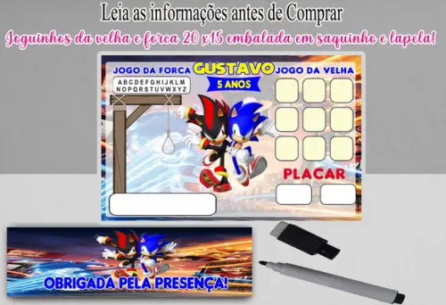Joguinho da Velha Lembrancinhas de Aniversario Sonic Shadow