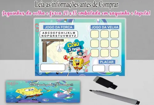 Joguinhos da Velha e Forca Personalizado do Bob Esponja