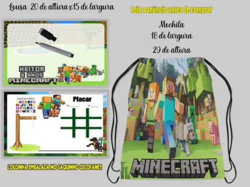 Kit Colorir Mochila e Lousa Magica + Caneta Minecraft