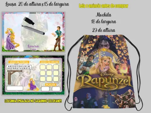Kit Colorir Mochila e Lousa Magica da Rapunzel Enrolados