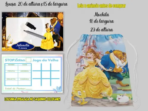 Kit Colorir Mochilinha e Lousinha Magica da Bela e a Fera