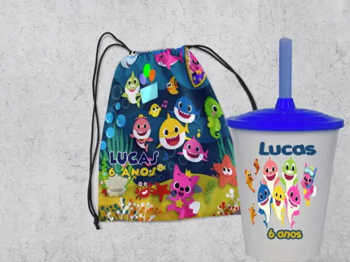 Kit do Baby Shark Copo e Mochila