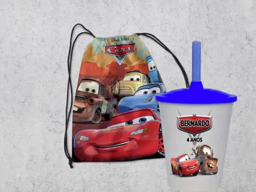 Kit Festa dos Carros Disney Mochila+copo Twister
