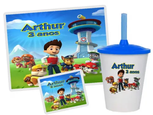 Kit Jogo Americano e Copo Twister da Patrulha Canina