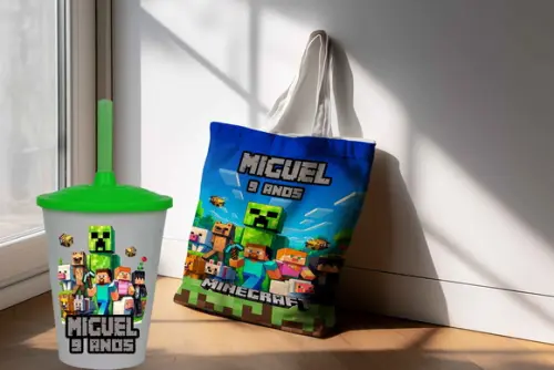 Kit Lembrancinhas do Minecraft Sacolinha Surpresa +copo