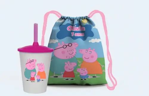 Kit Mochila + Copo + Balde de Pipoca da Pepa