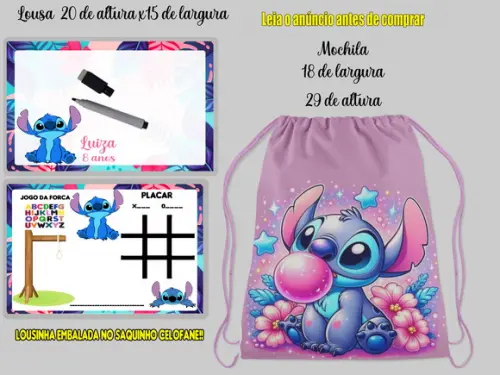 Kit Lousa Mágica+ Mochila Personalizada do Stitch