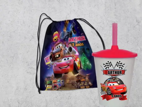 Kit Mochila +copo Twister Carros Disney