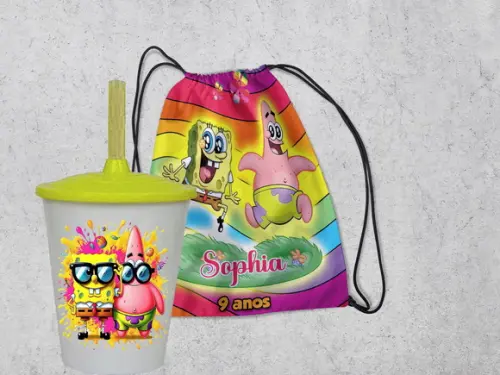 Kit Mochila +copo Twister do Bob Esponja