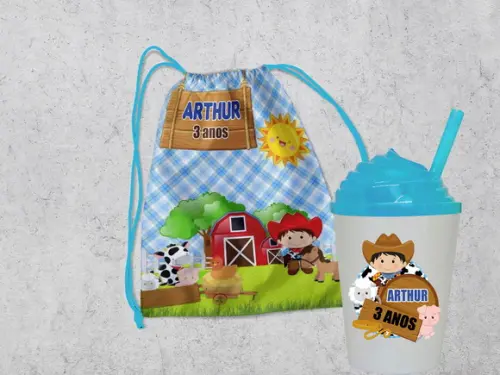 Kit Mochila e Copo Chantilly da Fazendinha