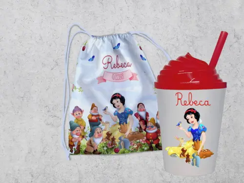 Kit Mochila e Copo Twister Chantilly Branca de Neve