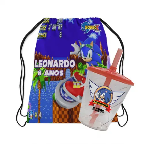 kit Mochila e copo personalizado do Sonic
